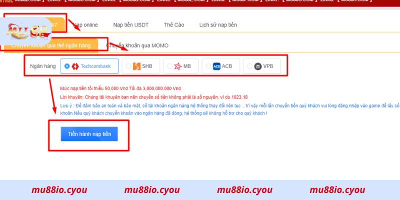 Điều kiện nạp tiền trên trang Mu88